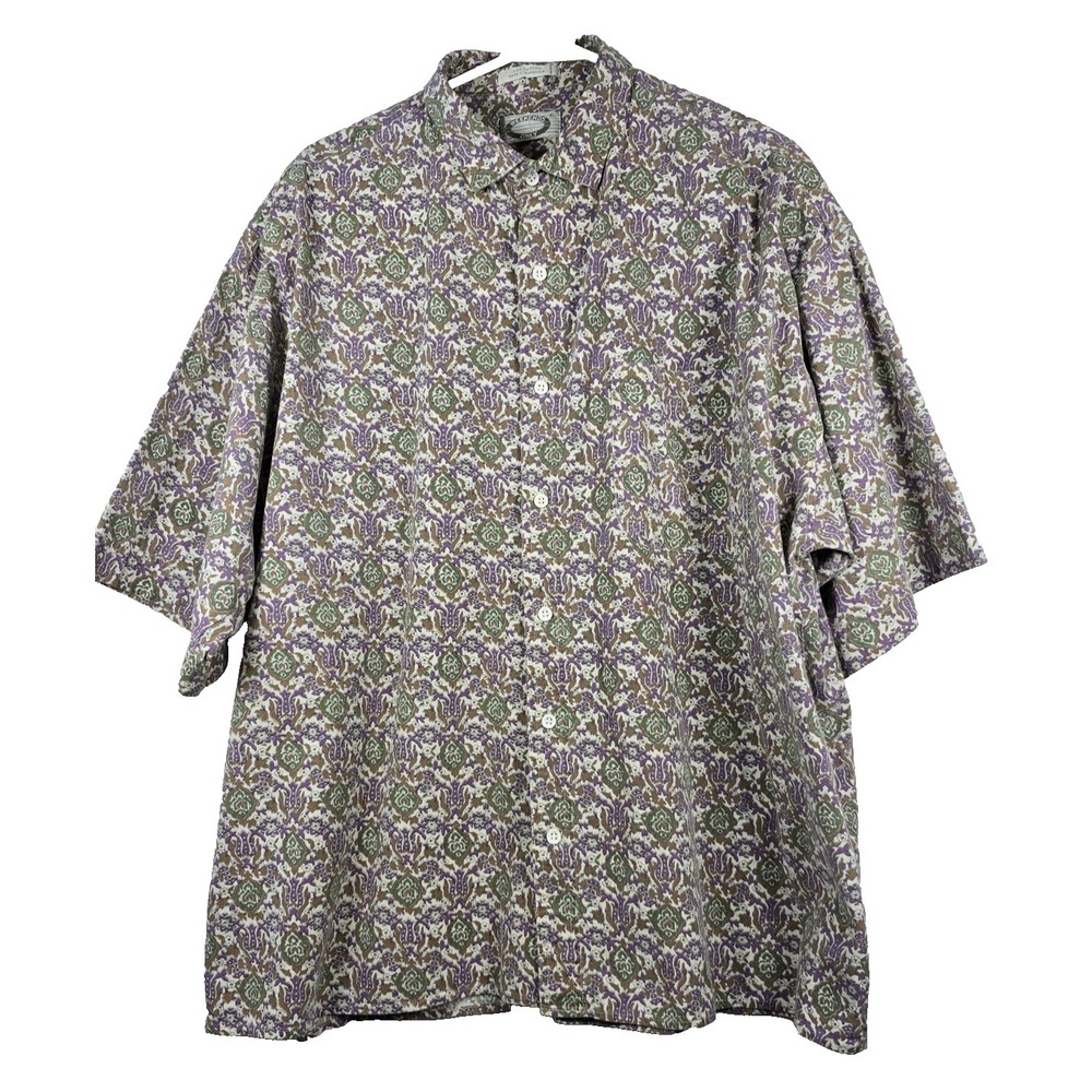 Men's XL Boho Floral Medallion Paisley Camp Shirt Purple Green "Weekends Only"